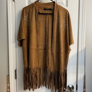 Suede tunic with silver detail and fringe